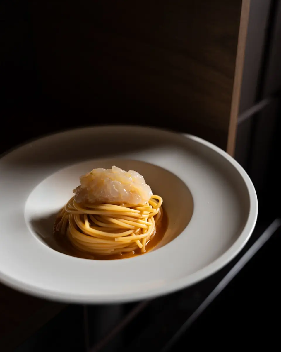 Spaghetto mantecato agli agrumi con gambero bianco locale
